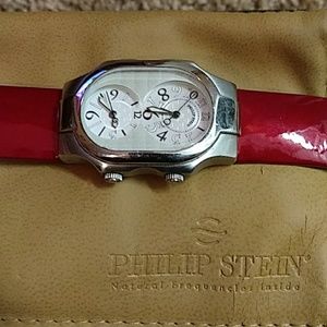 PHILIP STEIN WATCH WITH PATENT LEATHER RED BAND